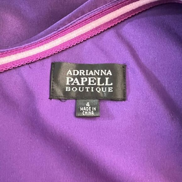 Adrianna Papell purple satin one shoulder rhinestone embellished gown size 4 - Picture 8 of 11